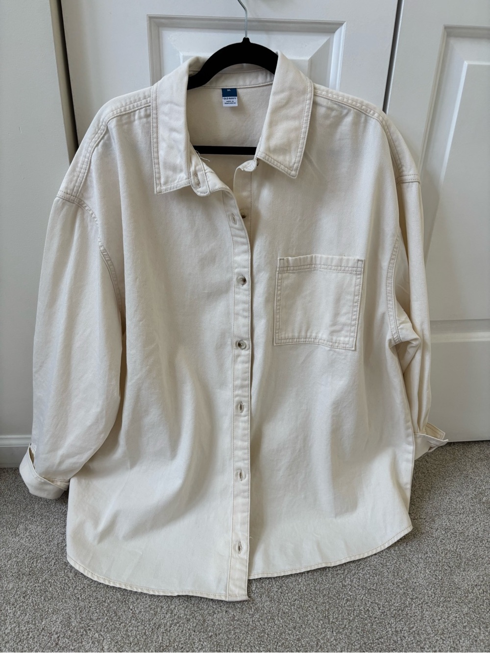 Old Navy Cream Button-Down Shirt with Black Trim